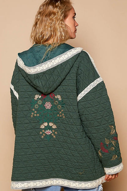 POL Embroidered Open Front Quilted Jacket with Crochet Pockets Tops/Jackets/Sweaters Clothing Tops POL Ship from USA TikTok Trendsi USPS Walmart Trendsi https://www.cyberehub.com