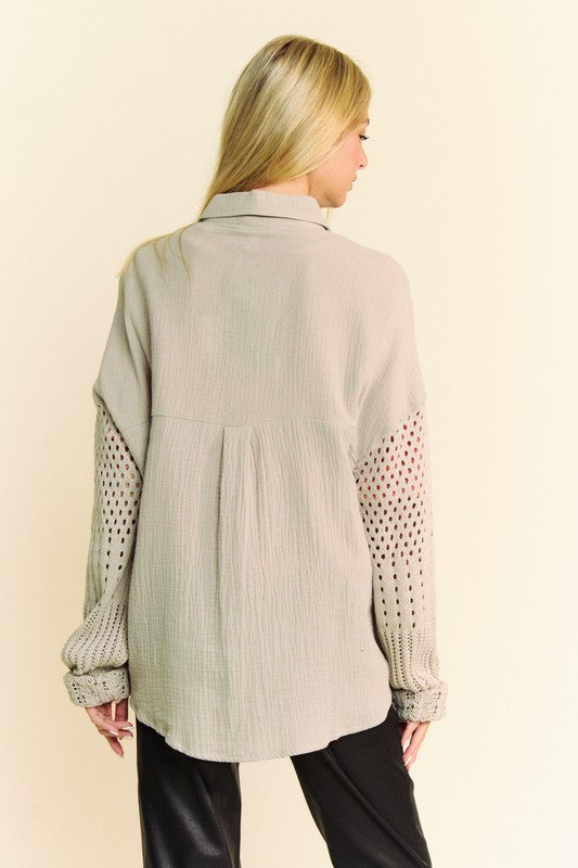 Davi & Dani Crochet Sleeve Crinkled Texture Shirt Apparel/Tops Davi & Dani Ship from USA TikTok Tops Trendsi USPS Walmart Walmart Apparel Trendsi https://www.cyberehub.com