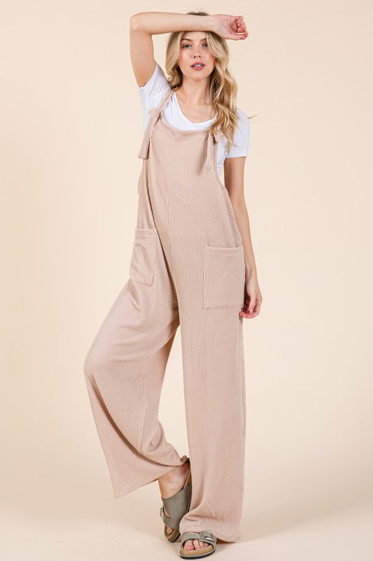 BOMBOM Knot Straps Wide Leg Ribbed Overalls with Pockets Apparel Apparel BOMBOM Ship from USA TikTok Trendsi Trendsi https://www.cyberehub.com