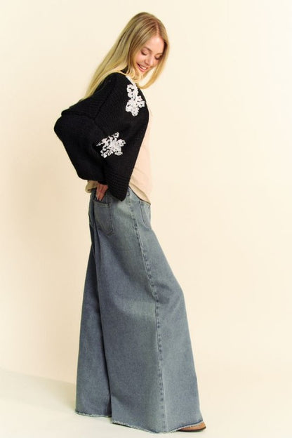 Davi & Dani Floral Applique Open Front Dropped Shoulder Cardigan Tops/Jackets/Sweaters Clothing Tops Davi & Dani Ship from USA TikTok Trendsi USPS Walmart Trendsi https://www.cyberehub.com