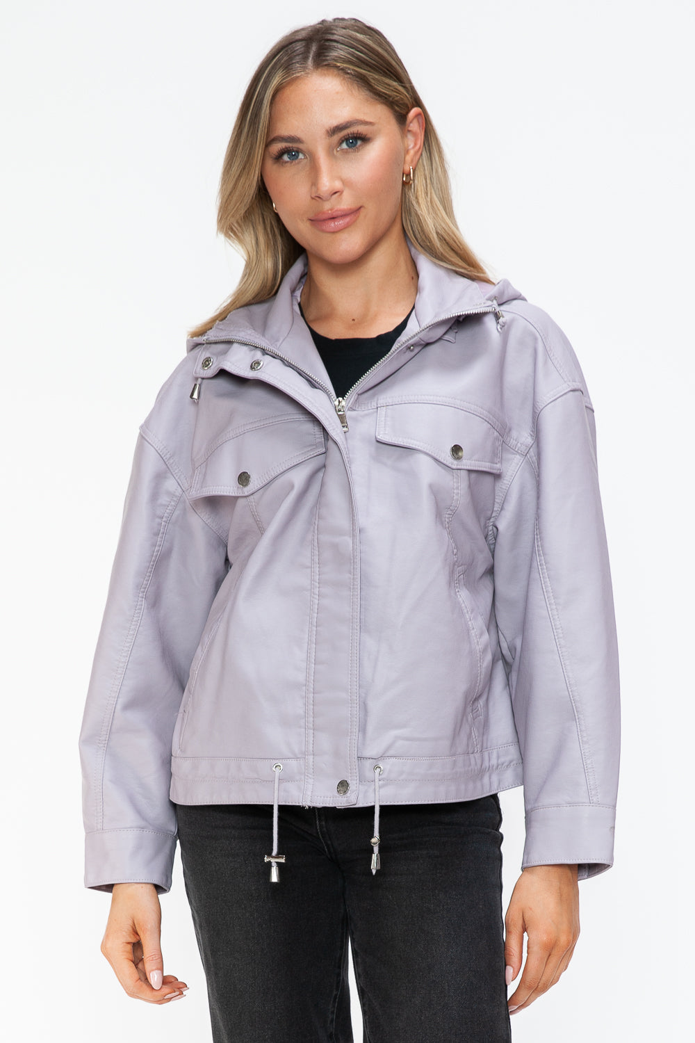 How Dare U Drawstring Hem PU Leather Zip Up Jacket Lilac Apparel Featured How Dare U Ship from USA Tiktok Trendsi USA USPS Walmart Trendsi https://www.cyberehub.com