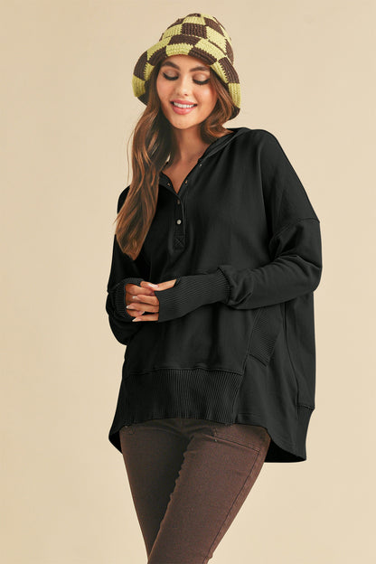Aemi+Co Half Snap Dropped Shoulder Hoodie Apparel/Tops Aemi+Co Ship from USA TikTok Tops Trendsi USPS Walmart Walmart Apparel Trendsi https://www.cyberehub.com