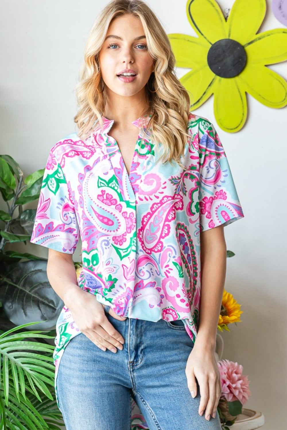 Heimish Full Size Paisley Print Short Sleeve Top Apparel/Tops Heimish Ship from USA TikTok Tops Trendsi USPS Walmart Walmart Apparel Trendsi https://www.cyberehub.com