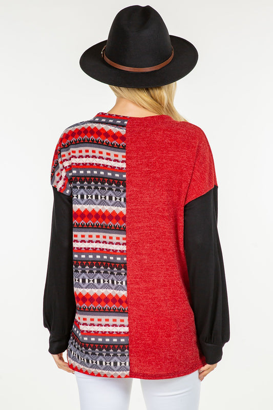 Celeste Full Size Contrast Geometric V-Neck Long Sleeve Blouse Apparel/Tops Celeste Ship from USA TikTok Tops Trendsi USPS Walmart Walmart Apparel Trendsi https://www.cyberehub.com