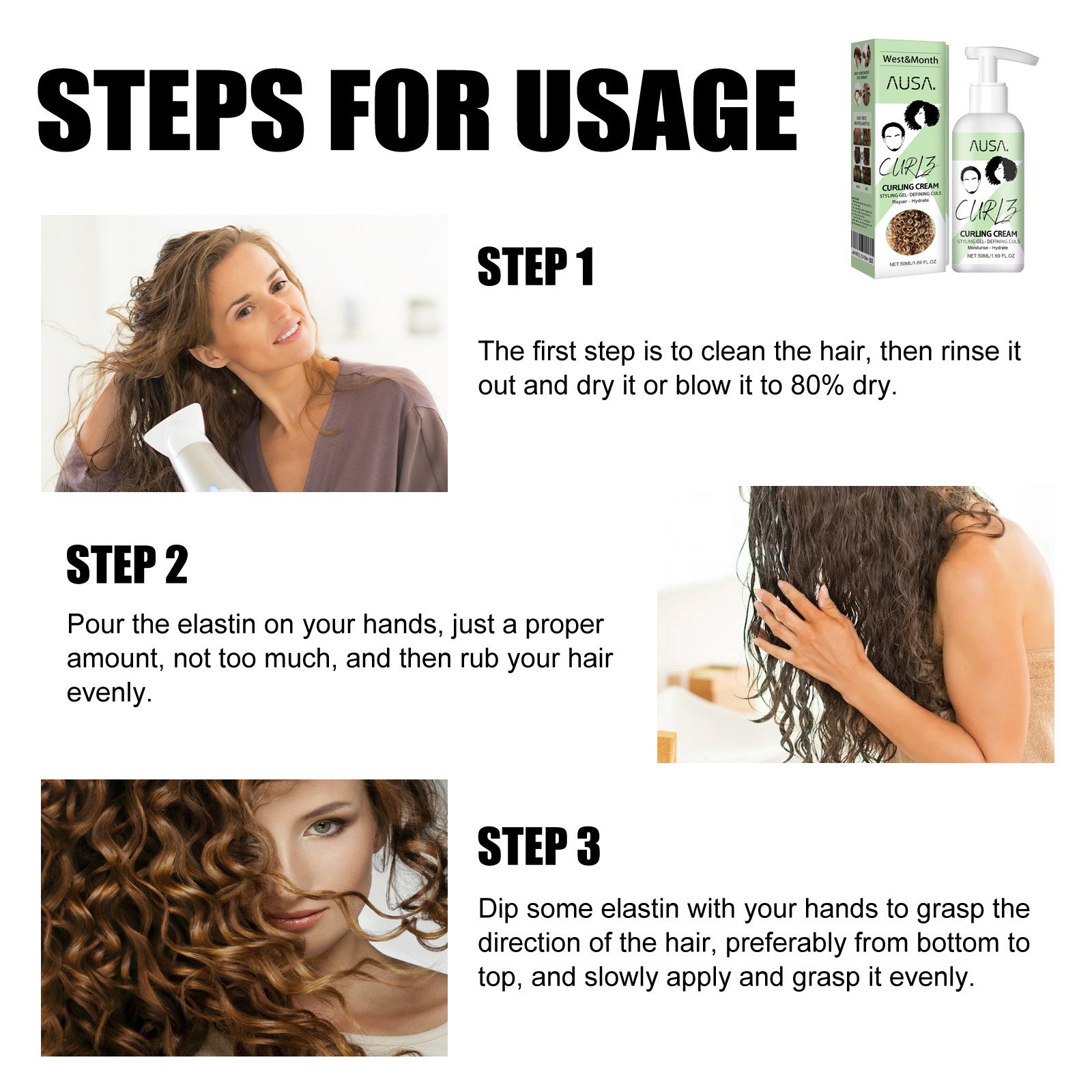 West&Month Curl Bouncer Moisturizing Curl Defining Volume Bouncing Strengthening Hair Smoothing Frizz Conditioning Health Beauty CJ USa USPS Muqe https://www.cyberehub.com