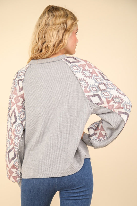 VERY J Printed Long Sleeve Round Neck Knit Top Shirt Apparel Clothing Tops Ship from USA Shirts USA VERY J Women Trendsi https://www.cyberehub.com