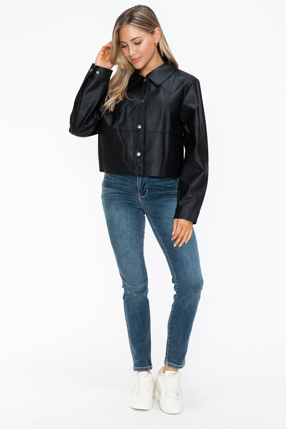 Snobbish Snap Down Long Sleeve PU Leather Jacket Tops/Jackets/Sweaters Clothing Tops Ship from USA Snobbish TikTok Trendsi USPS Walmart Trendsi https://www.cyberehub.com