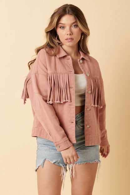 Mittoshop Fringe Detail Cotton Twill Jacket Shirt Apparel Clothing Tops Mittoshop Ship from USA Shirts USA Women Trendsi https://www.cyberehub.com