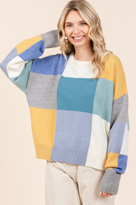 Mittoshop Color Block Round Neck Sweater Seafoam Shirt Apparel Clothing Tops Mittoshop Ship from USA Shirts USA Women Trendsi https://www.cyberehub.com