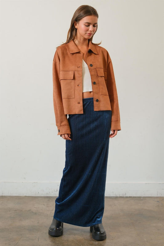 HYFVE Suede Button Down Cropped Jacket Shirt Apparel Clothing Tops HYFVE Ship from USA Shirts USA Women Trendsi https://www.cyberehub.com