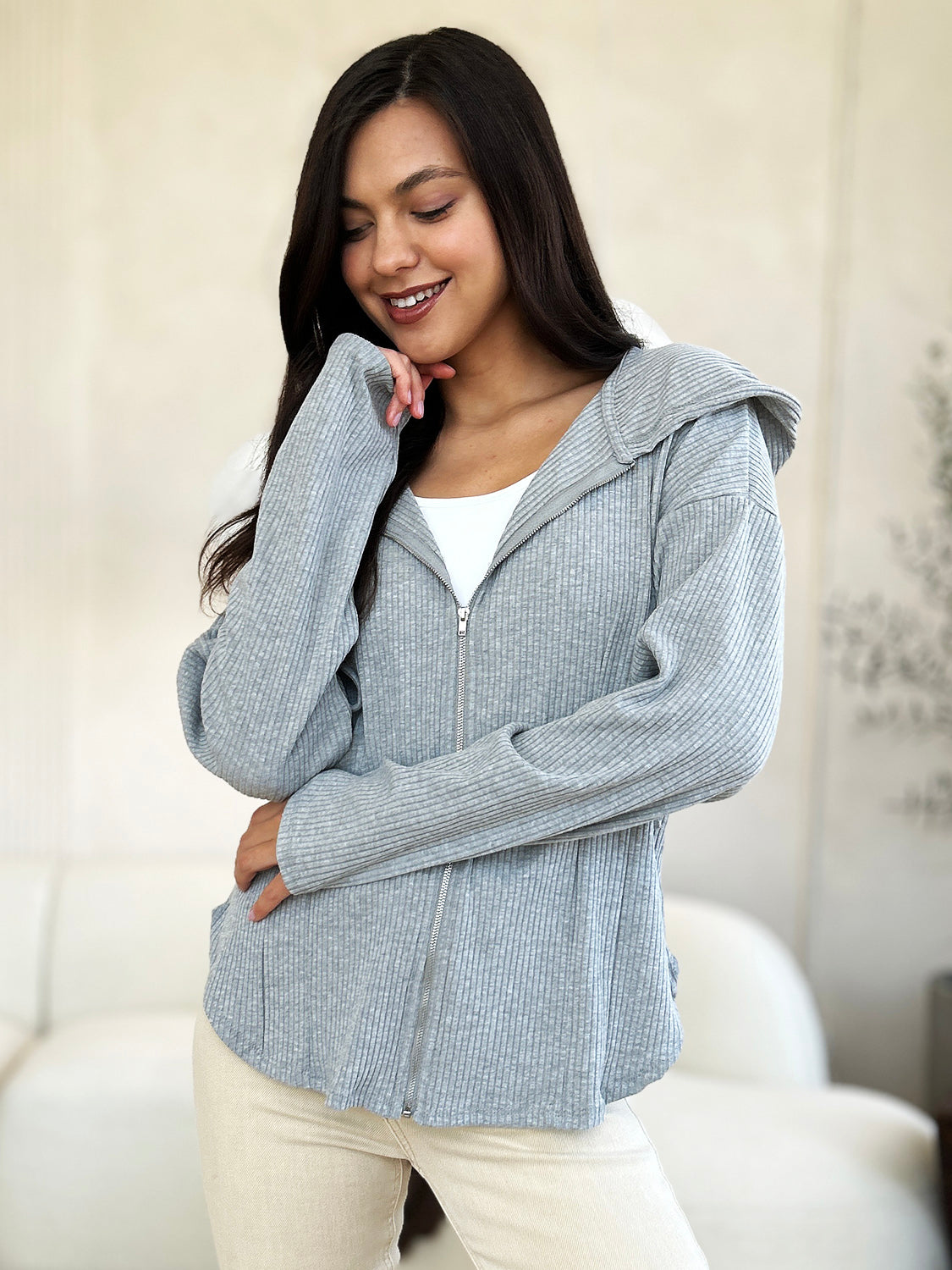 Culture Code Full Size Ribbed Zip Up Drawstring Hooded Jacket H.Grey Shirt Apparel Clothing Tops Culture Code Ship from USA Shirts USA Women Trendsi https://www.cyberehub.com