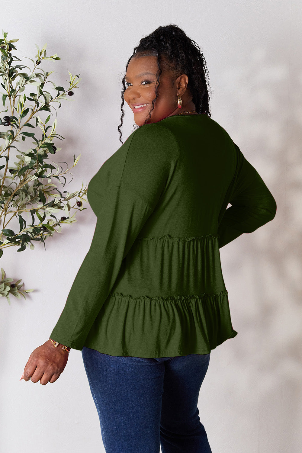 Double Take Half Button Long Sleeve Ruffle Hem Blouse Apparel/Tops Double Take Ship from USA TikTok Tops Trendsi USPS Walmart Walmart Apparel Trendsi https://www.cyberehub.com