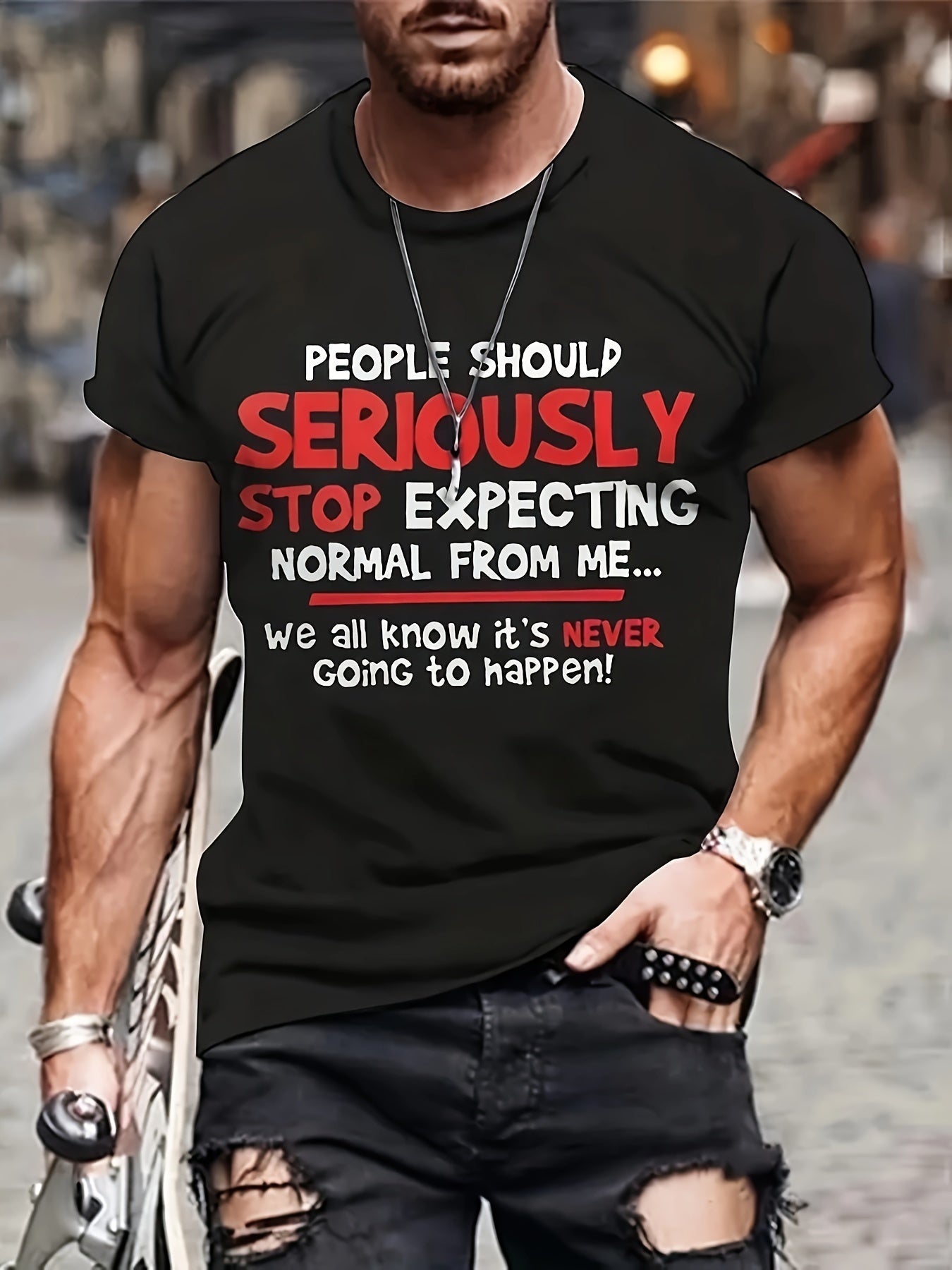 Interesting Slogan Pattern Printed Men's T-shirt, Graphic T-shirt Men's Summer Clothing, Men's Clothing Black Apparel/Shirt/Graphic Shirt SNULLO https://www.cyberehub.com