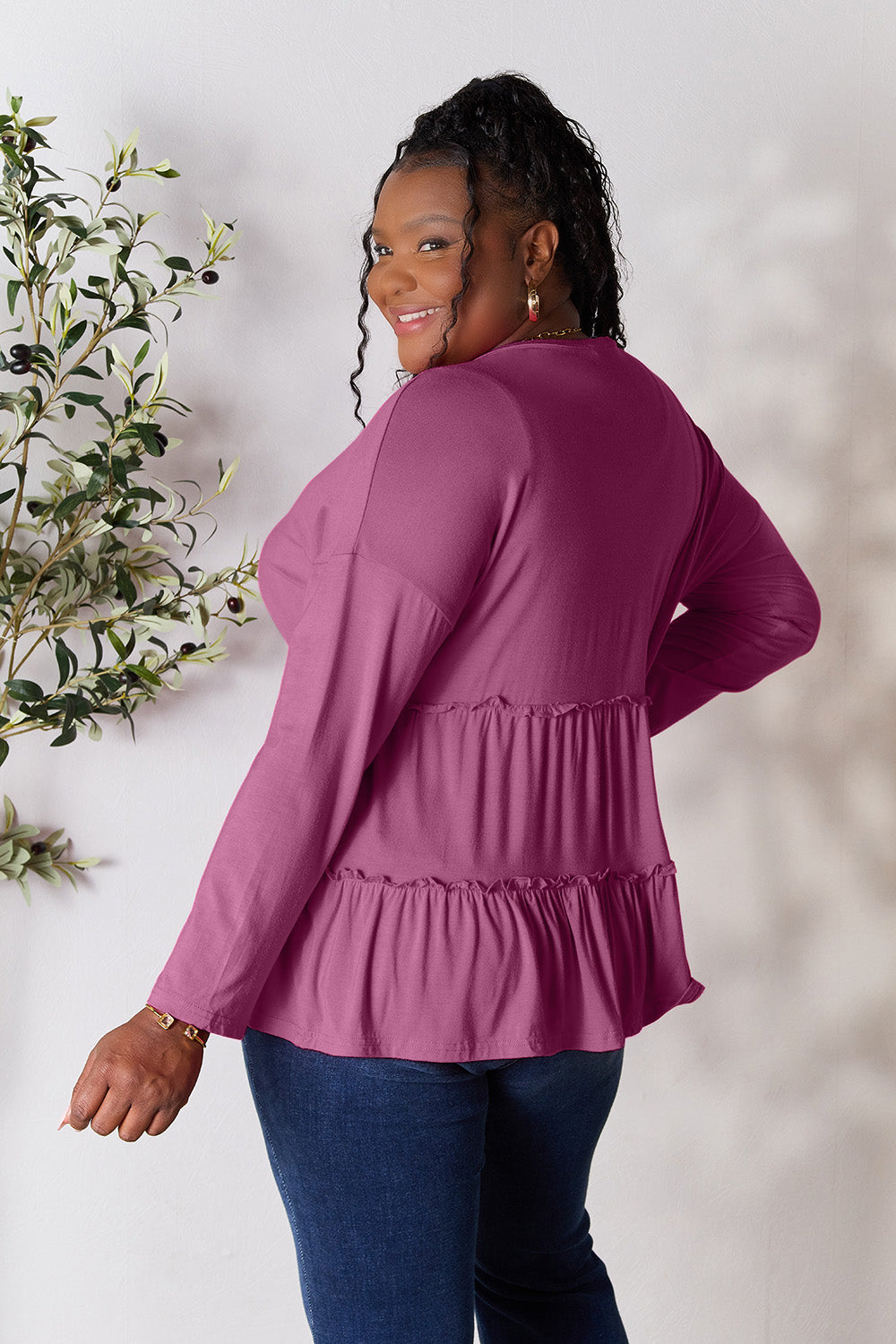 Double Take Half Button Long Sleeve Ruffle Hem Blouse Apparel/Tops Double Take Ship from USA TikTok Tops Trendsi USPS Walmart Walmart Apparel Trendsi https://www.cyberehub.com