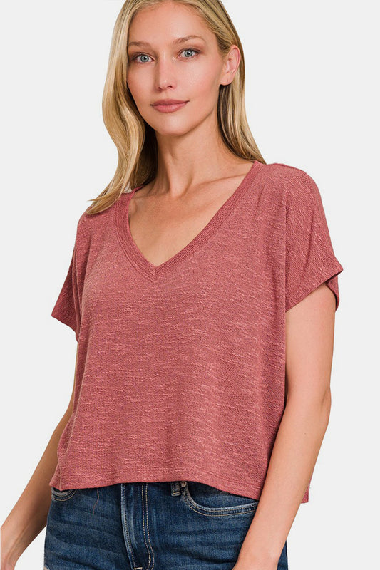 Zenana V-Neck Short Sleeve Crop T-Shirt Winter Rose Apparel/Tops Ship from USA TikTok Tops Trendsi USPS Walmart Walmart Apparel Zenana Trendsi https://www.cyberehub.com