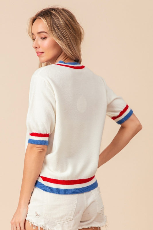 BiBi US Flag Theme Striped Heart Sweater Shirt Apparel BiBi Clothing Tops Ship from USA Shirts USA Women Trendsi https://www.cyberehub.com