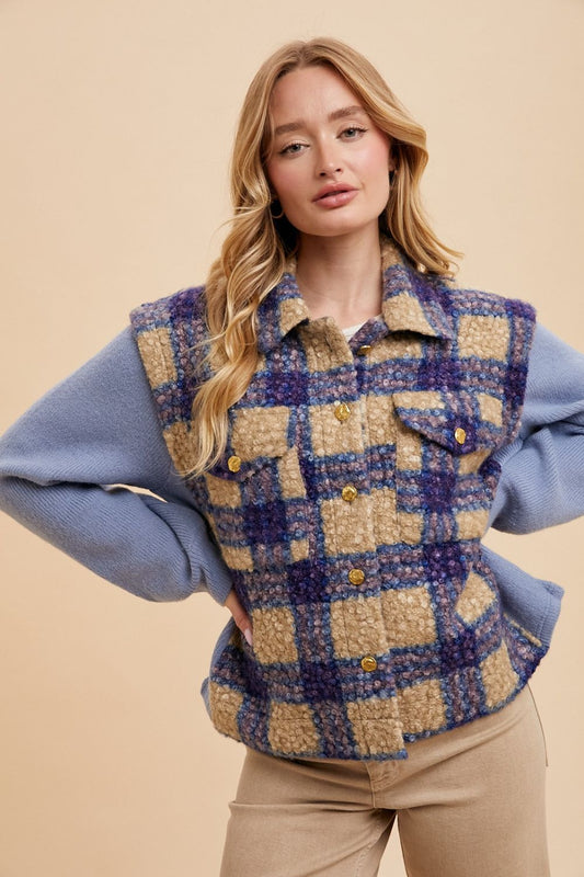 Annie Wear Faux Fur Plaid Button Up Jacket Blue Apparel Annie Wear Apparel Ship from USA TikTok Trendsi Trendsi https://www.cyberehub.com