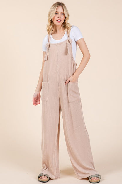 BOMBOM Knot Straps Wide Leg Ribbed Overalls with Pockets Dust Storm Apparel Apparel BOMBOM Ship from USA TikTok Trendsi Trendsi https://www.cyberehub.com