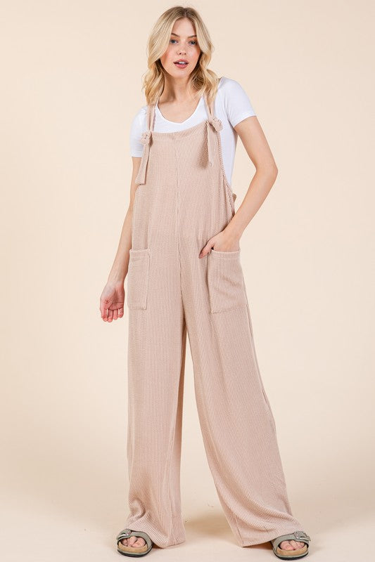 BOMBOM Knot Straps Wide Leg Ribbed Overalls with Pockets Dust Storm Apparel Apparel BOMBOM Ship from USA TikTok Trendsi Trendsi https://www.cyberehub.com