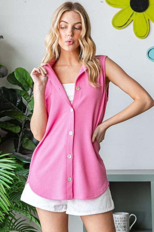 Heimish Full Size Texture Button Up Sleeveless Top Pink Apparel/Tops Heimish Ship from USA TikTok Tops Trendsi USPS Walmart Walmart Apparel Trendsi https://www.cyberehub.com