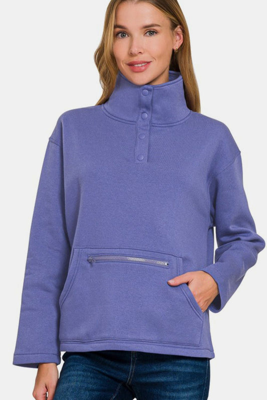 Zenana Turtleneck Half Snap Fleece Sweatshirt Blue Purple Apparel Apparel Ship from USA TikTok Trendsi Zenana Trendsi https://www.cyberehub.com