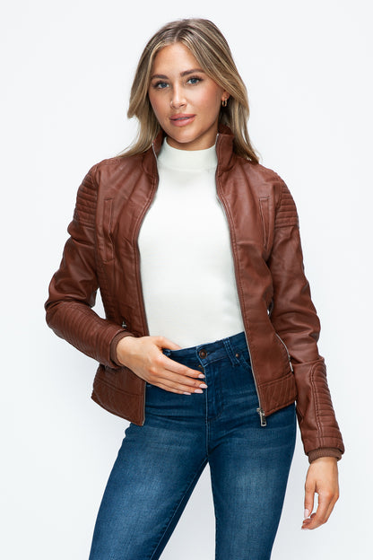 YMI Faux Layered Double-Zipper Jacket with Fuzzy Hood Tops/Jackets/Sweaters Clothing Tops Ship from USA TikTok Trendsi USPS Walmart YMI outerwear Trendsi https://www.cyberehub.com