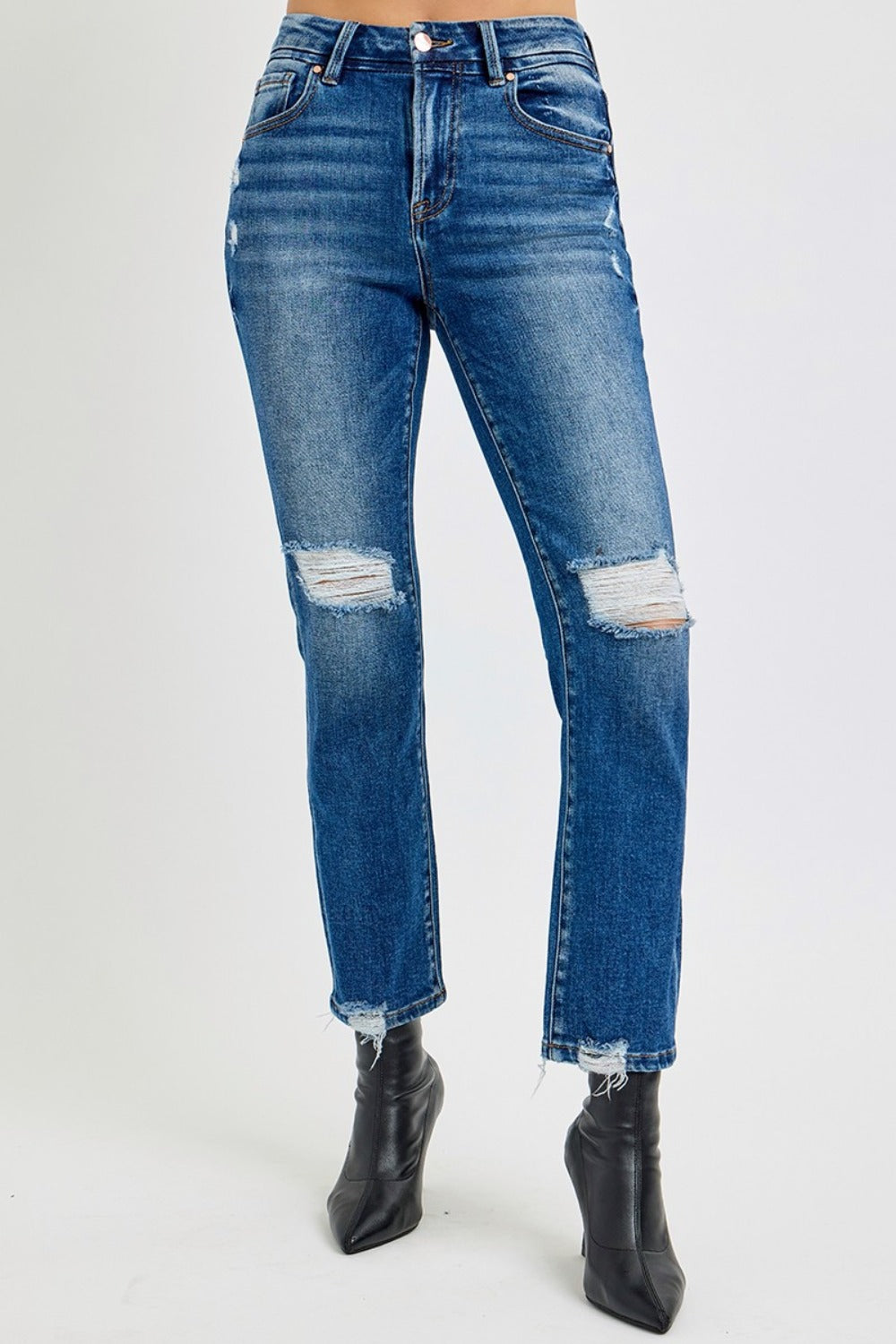 RISEN Full Size High Rise Distressed Crop Straight Jeans Dark Bottoms Bottoms Clothing RISEN Ship from USA Women Trendsi https://www.cyberehub.com