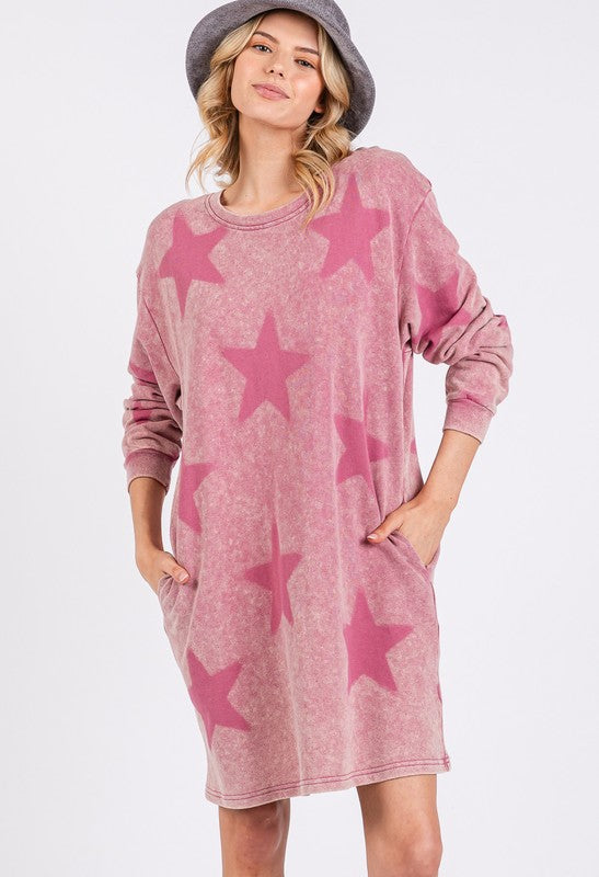 SAGE + FIG Washed Star Print Round Neck Dress Apparel Apparel SAGE+FIG Ship from USA TikTok Trendsi Trendsi https://www.cyberehub.com