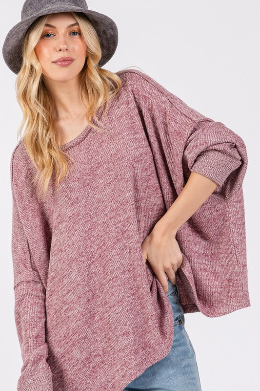 SAGE + FIG Round Neck Batwing Sleeve Oversize Top Mulberry Apparel Apparel SAGE+FIG Ship from USA TikTok Trendsi Trendsi https://www.cyberehub.com
