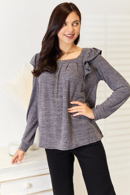 Double Take Square Neck Ruffle Shoulder Long Sleeve T-Shirt Apparel/Tops Double Take Ship from USA TikTok Tops Trendsi USPS Walmart Walmart Apparel Trendsi https://www.cyberehub.com