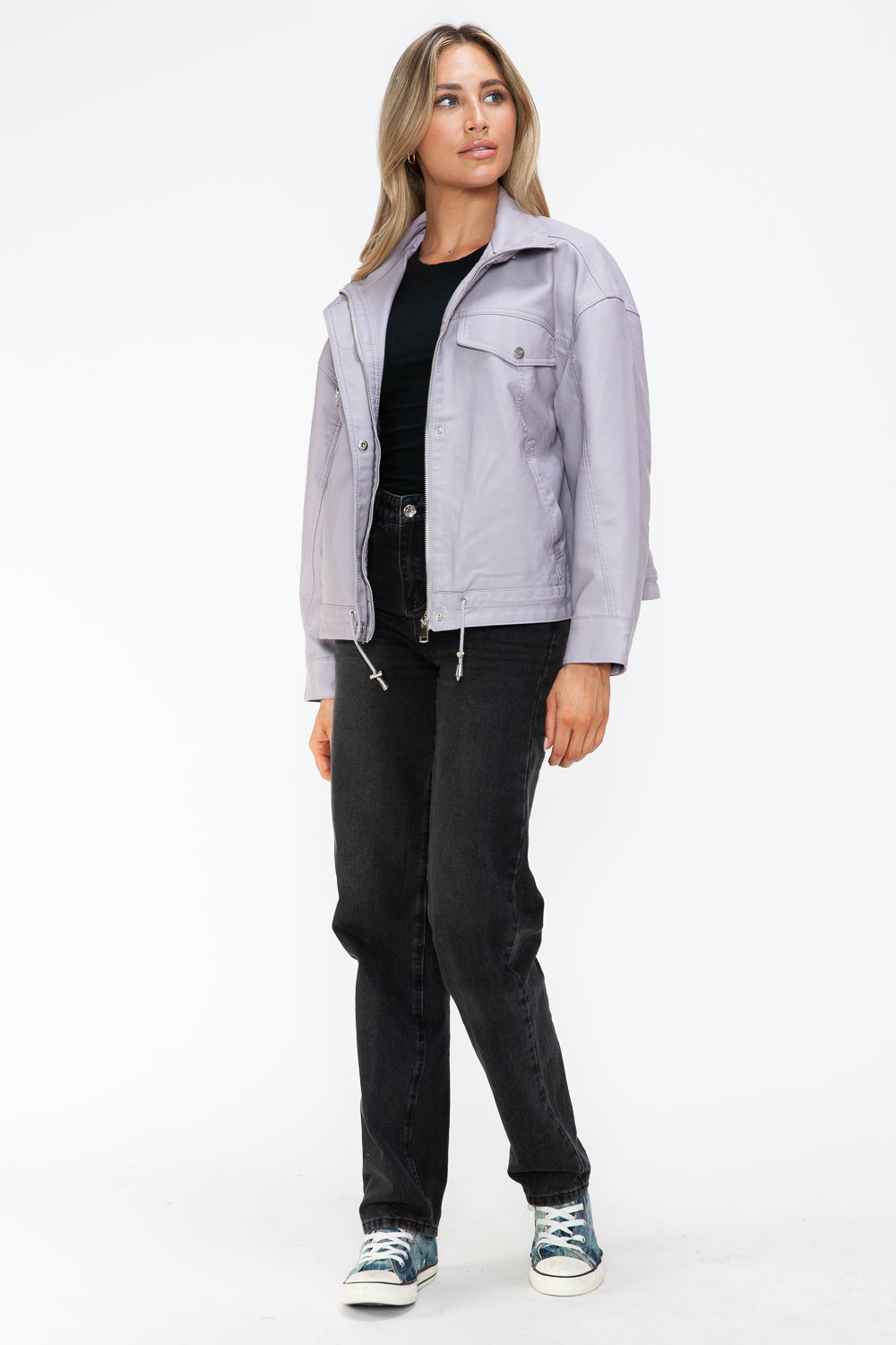 How Dare U Drawstring Hem PU Leather Zip Up Jacket Apparel Featured How Dare U Ship from USA Tiktok Trendsi USA USPS Walmart Trendsi https://www.cyberehub.com