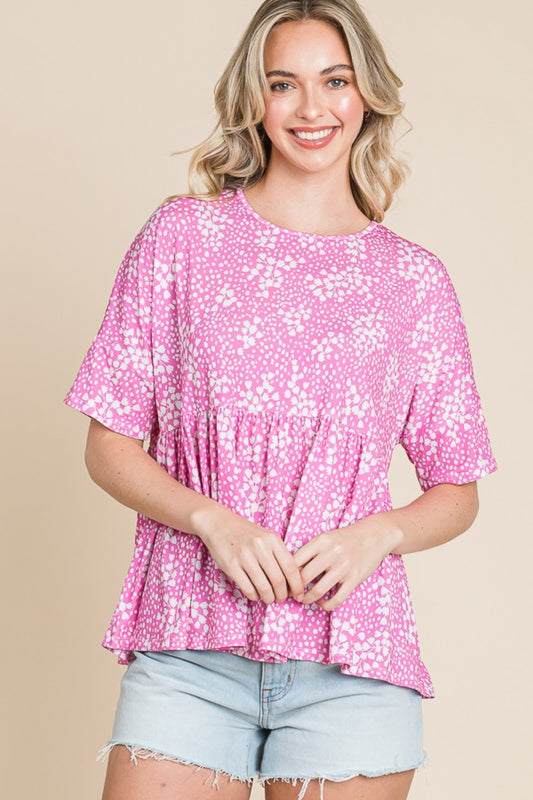 BOMBOM Floral Round Neck Peplum Blouse Pink Tops/Jackets/Sweaters BOMBOM Clothing Tops Ship from USA TikTok Trendsi USPS Walmart Trendsi https://www.cyberehub.com