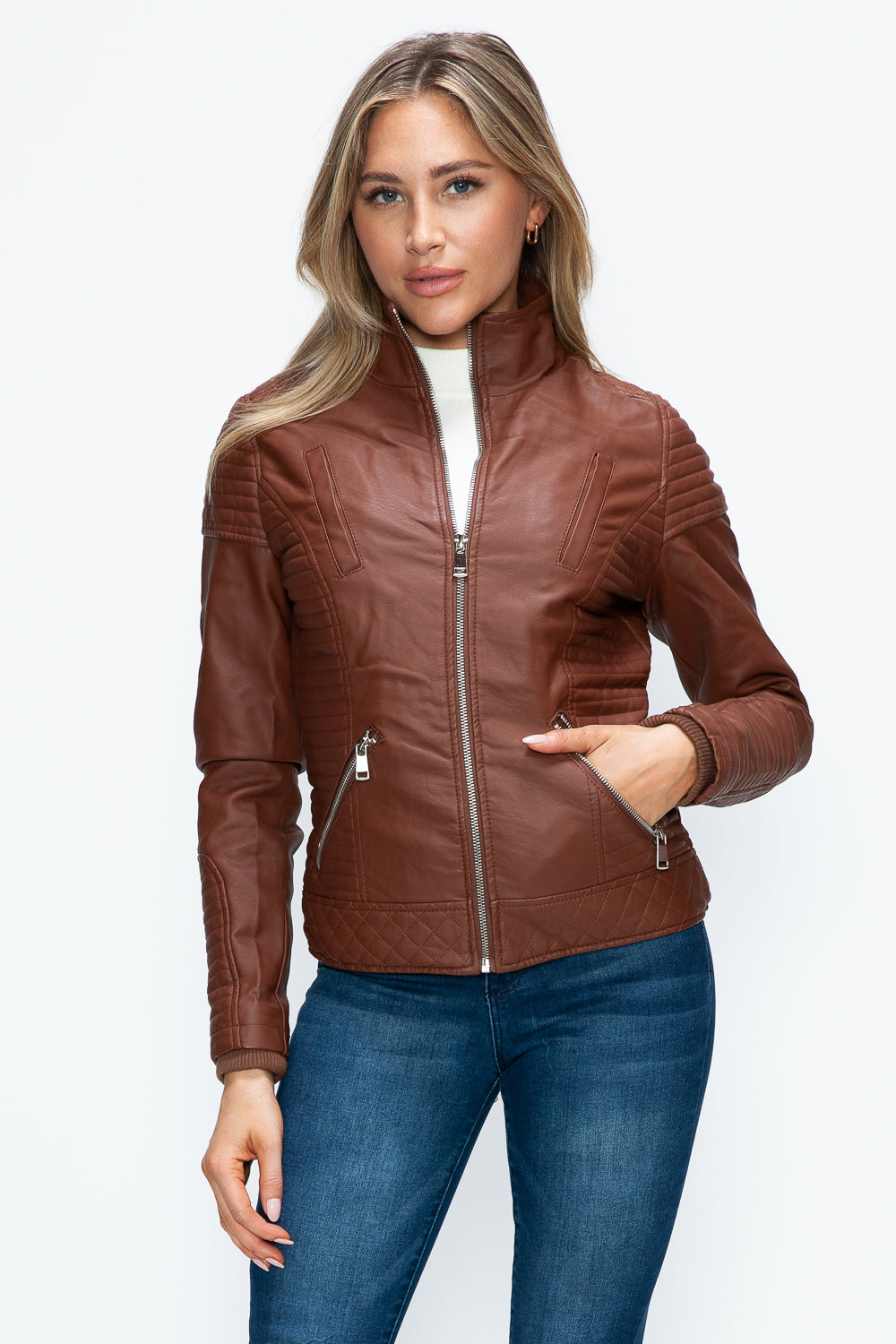 YMI Faux Layered Double-Zipper Jacket with Fuzzy Hood Tops/Jackets/Sweaters Clothing Tops Ship from USA TikTok Trendsi USPS Walmart YMI outerwear Trendsi https://www.cyberehub.com