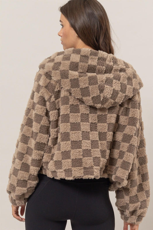 HYFVE Zip Up Sherpa Checkered Hooded Jacket Shirt Apparel Clothing Tops HYFVE Ship from USA Shirts USA Women Trendsi https://www.cyberehub.com