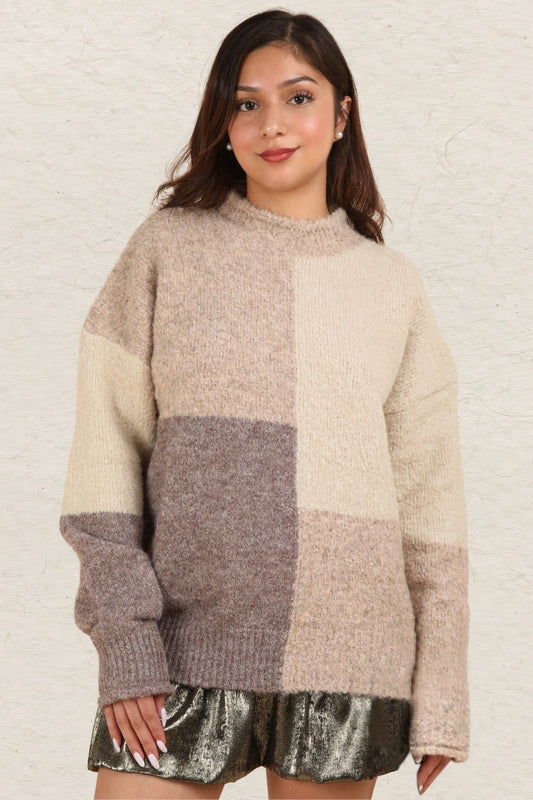 VERY J Color Block Mock Neck Drop Shoulder Sweater Cream Shirt Apparel Clothing Tops price-change-job-active Ship from USA Shirts USA VERY J Women Trendsi https://www.cyberehub.com
