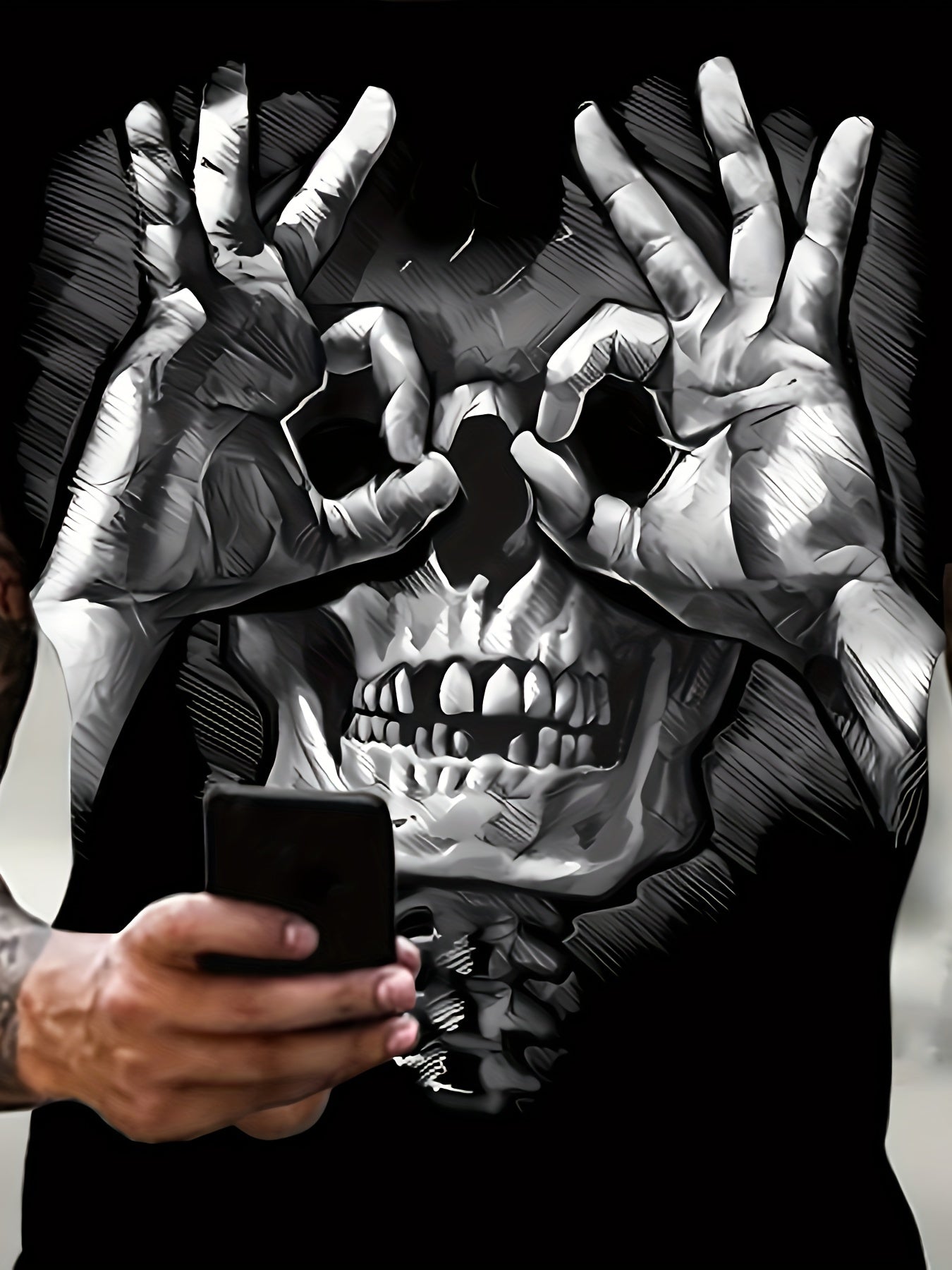 Creative Skull Print T-shirt, Men's Casual Street Style Elastic Round Neck T-shirt, Suitable For Summer Apparel/Shirt/Graphic Shirt SNULLO https://www.cyberehub.com