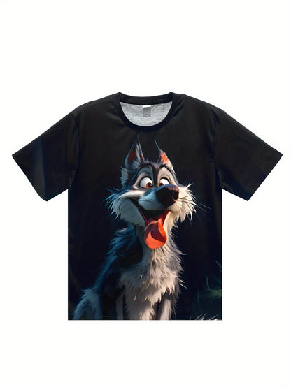 Men's 3D Wolf Print T-shirt - Casual Round Neck, Short Sleeved, Breathable Polyester - Perfect For Summer Outdoor And Casual Wear Apparel/Shirt/Graphic Shirt SNULLO https://www.cyberehub.com