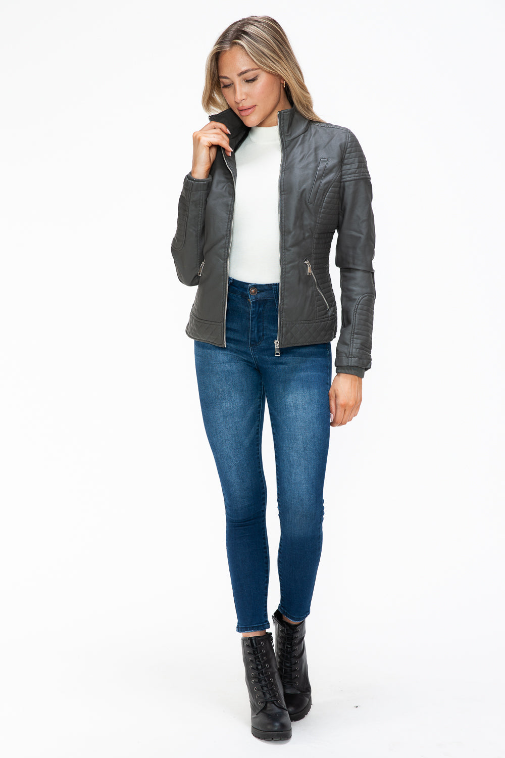 YMI Faux Layered Double-Zipper Jacket with Fuzzy Hood Tops/Jackets/Sweaters Clothing Tops Ship from USA TikTok Trendsi USPS Walmart YMI outerwear Trendsi https://www.cyberehub.com