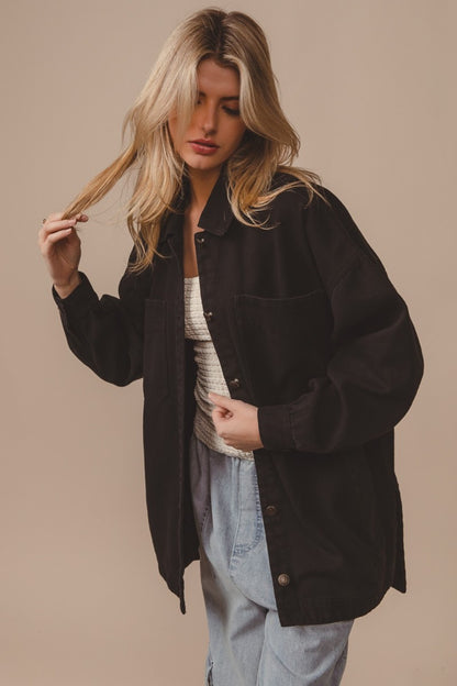 BiBi Button Up Washed Jacket with Pockets Tops/Jackets/Sweaters BiBi Clothing Tops Ship from USA TikTok Trendsi USPS Walmart Trendsi https://www.cyberehub.com