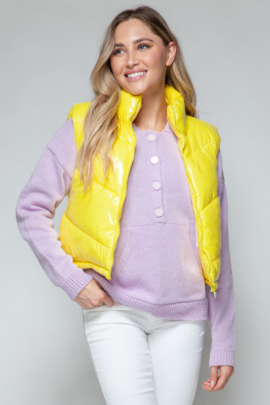 Snobbish Zip Up Turtleneck Shiny Quilted Vest Yellow Shirt Apparel Clothing Tops Ship from USA Shirts Snobbish USA Women Trendsi https://www.cyberehub.com