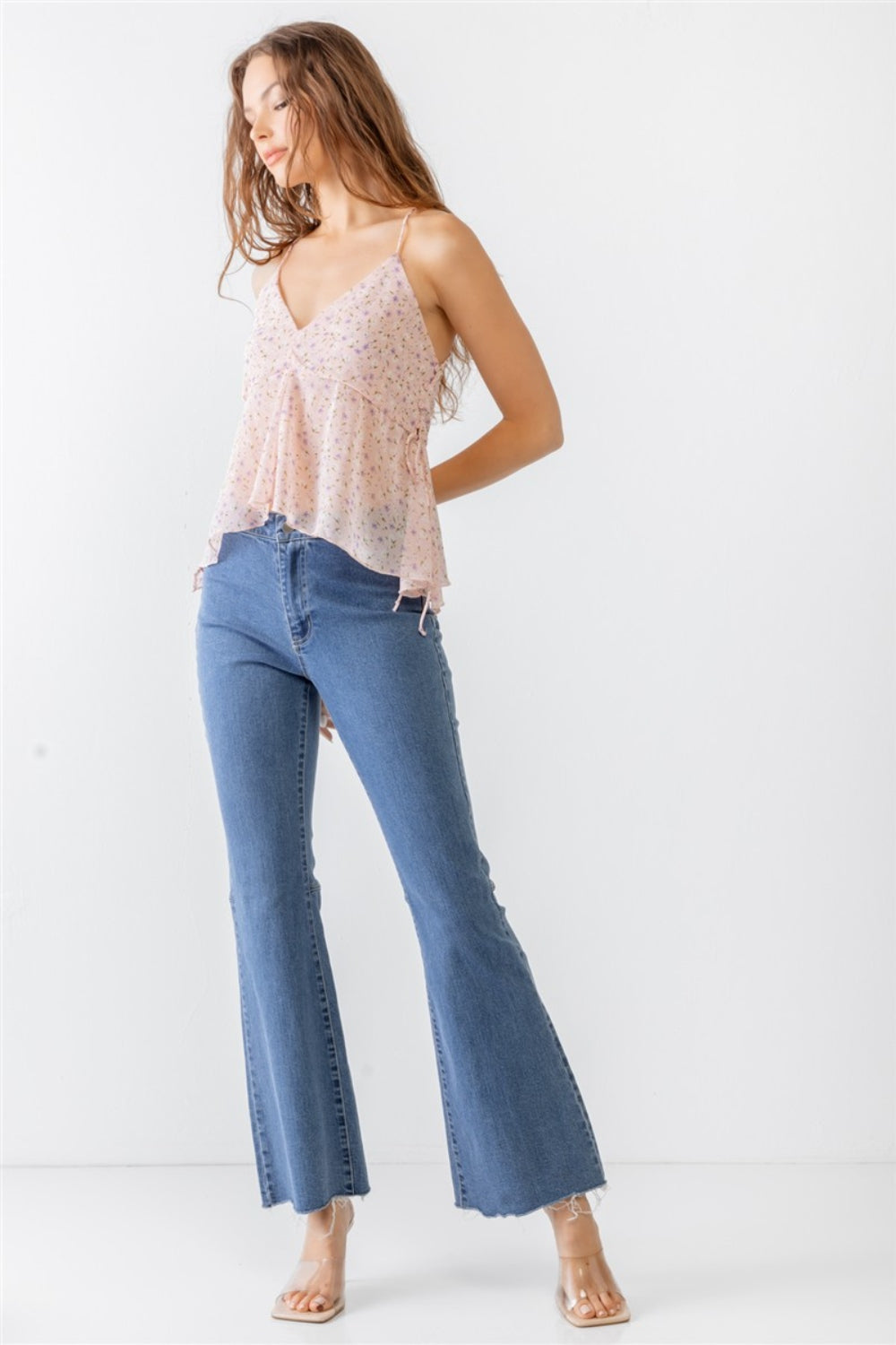 Miss Love / Kevin Co. Floral Print V-Neck Criss-Cross Back Flare Cami Apparel/Tops Ship from USA Tasha apparel TikTok Tops Trendsi USPS Walmart Walmart Apparel Trendsi https://www.cyberehub.com