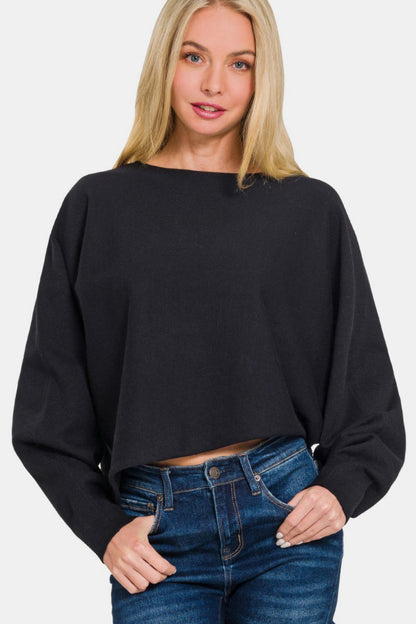 Zenana Asymmetric Hem Long Sleeve Sweater Black Shirt Apparel Clothing Tops price-change-job-active Ship from USA Shirts USA Women Zenana Trendsi https://www.cyberehub.com