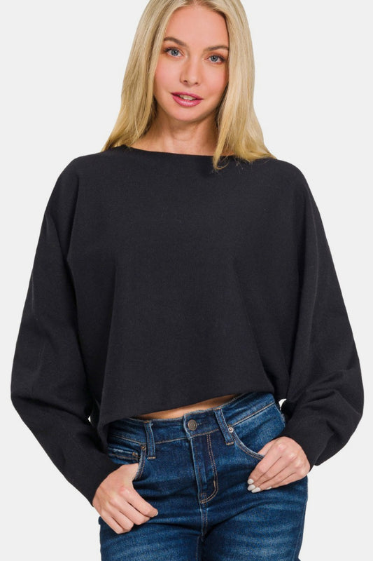 Zenana Asymmetric Hem Long Sleeve Sweater Black Shirt Apparel Clothing Tops price-change-job-active Ship from USA Shirts USA Women Zenana Trendsi https://www.cyberehub.com
