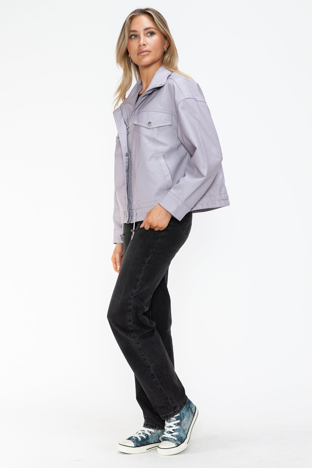 How Dare U Drawstring Hem PU Leather Zip Up Jacket Apparel Featured How Dare U Ship from USA Tiktok Trendsi USA USPS Walmart Trendsi https://www.cyberehub.com