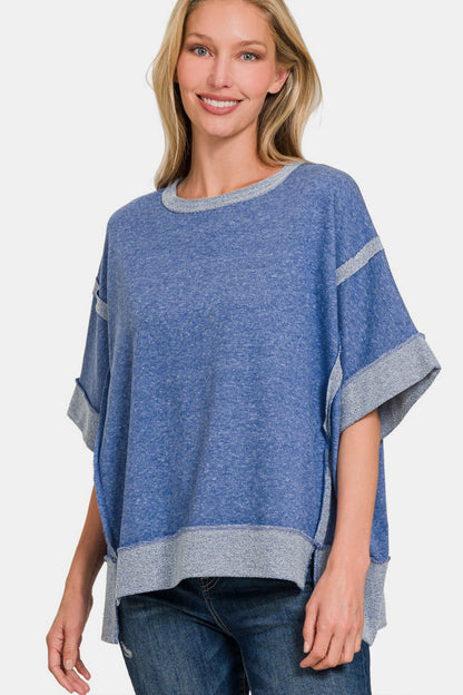 Zenana Contrast Trim Drop Shoulder T-Shirt Lt Navy Apparel/Tops Memorial Day Sale Ship from USA TikTok Tops Trendsi USPS Walmart Walmart Apparel Zenana Trendsi https://www.cyberehub.com