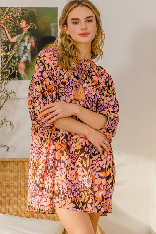 ODDI Full Size Floral Tied Neck Mini Dress Black Multi Apparel/Dress Dress ODDI Ship from USA TikTok Trendsi USPS Walmart Walmart Apparel Trendsi https://www.cyberehub.com