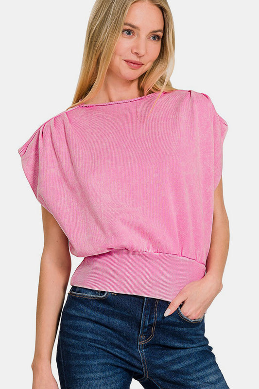 Zenana Washed Boat Neck Bottom Banded Dolman Sleeve Top Candy Pink Apparel/Tops Ship from USA TikTok Tops Trendsi USPS Walmart Walmart Apparel Zenana Trendsi https://www.cyberehub.com