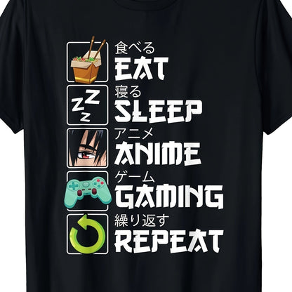 Eat, Drink, Sleep, Anime Games, Loop, Cute Otaku, Anime Comics, T-shirt Black Apparel/Shirt/Graphic Shirt SNULLO https://www.cyberehub.com