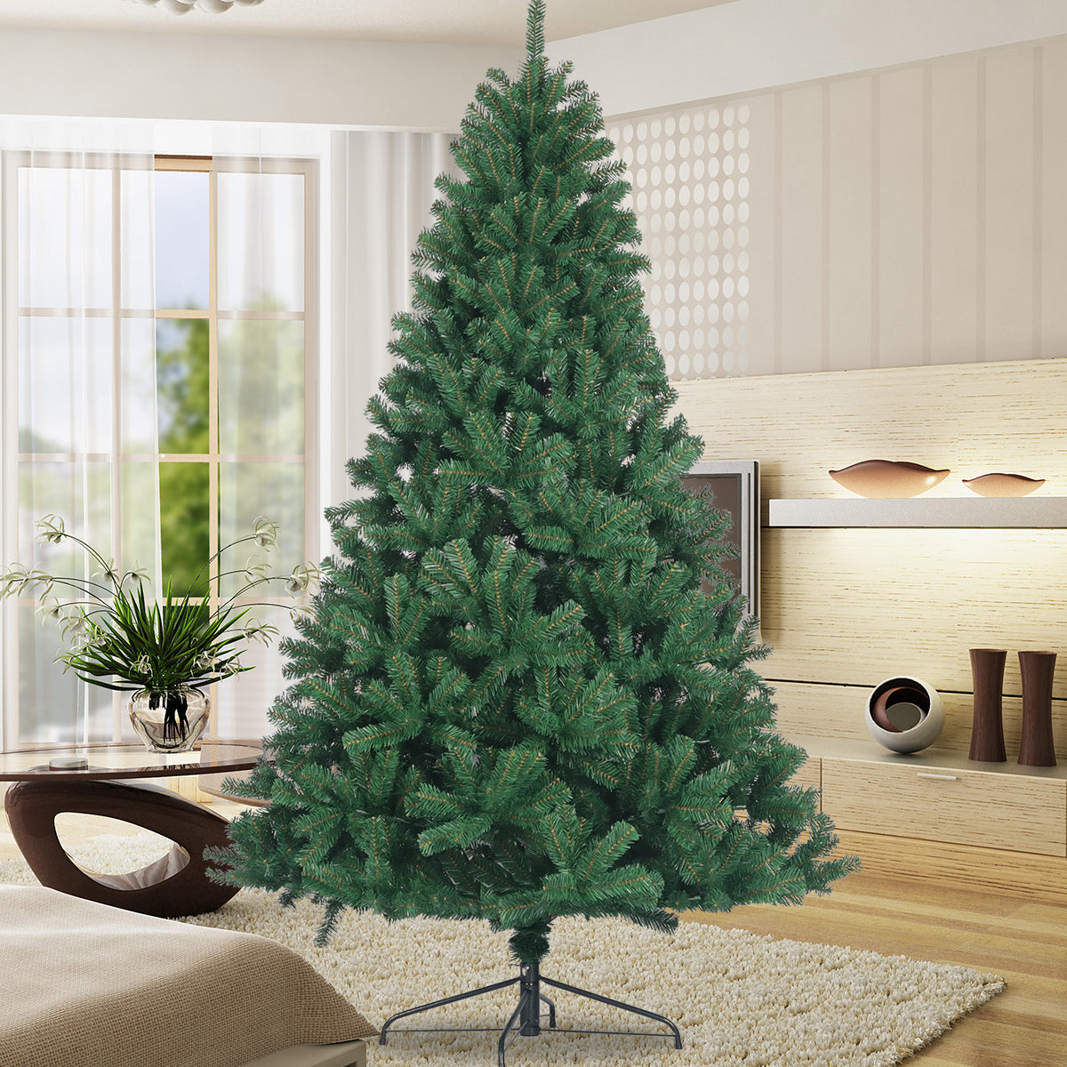 Artificial Christmas Tree Full Natural Spruce PVC Fir Tree 7.5ft Foldable Metal Stand Unlit Green Furniture Giga Giga https://www.cyberehub.com
