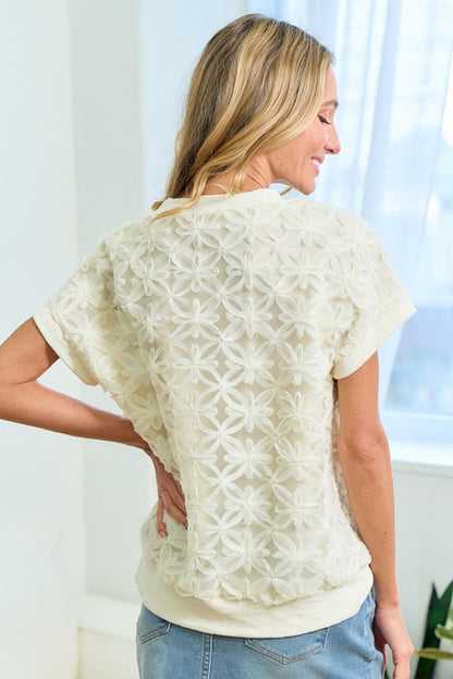 First Love 3D Mesh Flower Round Neck Short Sleeve Top Apparel/Tops First Love Ship from USA TikTok Tops Trendsi USPS Walmart Walmart Apparel Trendsi https://www.cyberehub.com